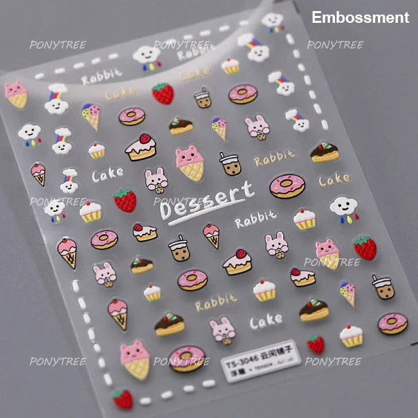 Pink Transparent Strawberry Leopard Print Metal Silver Fruit Lovely Self Adhesive Nail Art Stickers 5D Manicure Decals Wholesale (ONLINE ORDER ONLY)