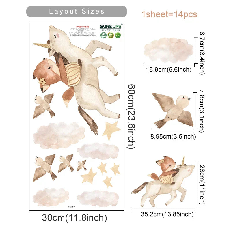 Boho Cartoon Fox Bird Stars Wall Stickers for Kids Nursery Room Decor (ONLINE ORDER ONLY)