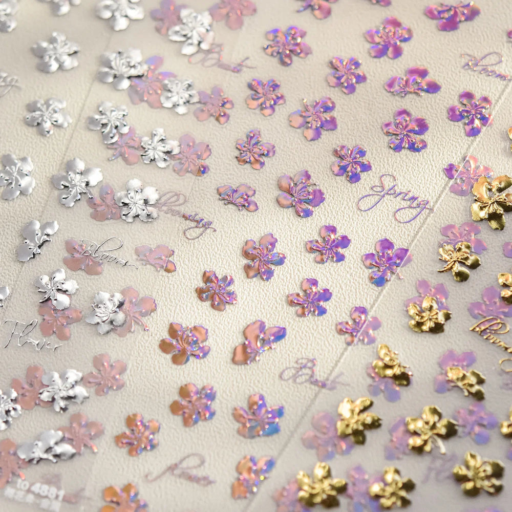 Cherry Blossom Dance Flower Gradient Petal Hot Stamping Laser Pink Adhesive Nail Art Stickers Special Process Manicure Decals (ONLINE ORDER ONLY)