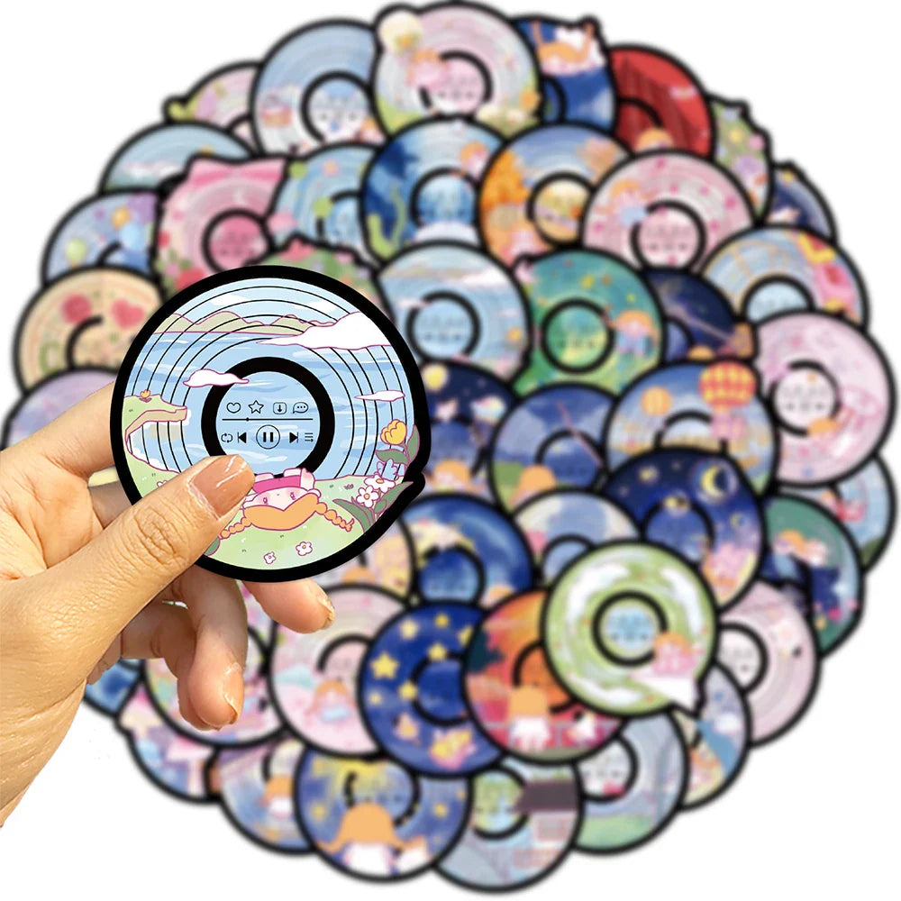 10/30/50PCS Funny Disc CD Stickers Cartoon DIY Toys Decals For Skateboard Guitar Fridge Notebook Car Phone Graffiti Kids Sticker (ONLINE ORDER ONLY)