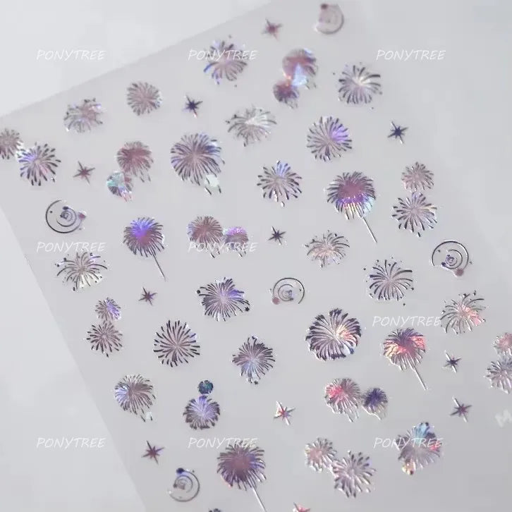 Colorful Fireworks Burst Hot Stamping Process Laser Pink Bright Romantic Self Adhesive Nail Art Stickers Chic Manicure Decals (ONLINE ORDER ONLY)