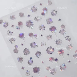 Colorful Fireworks Blooming Castle Romantic Brilliant Sky Self Adhesive Nail Art Stickers Star Shiny Rhinestone Manicure Decals (Online Order Only)