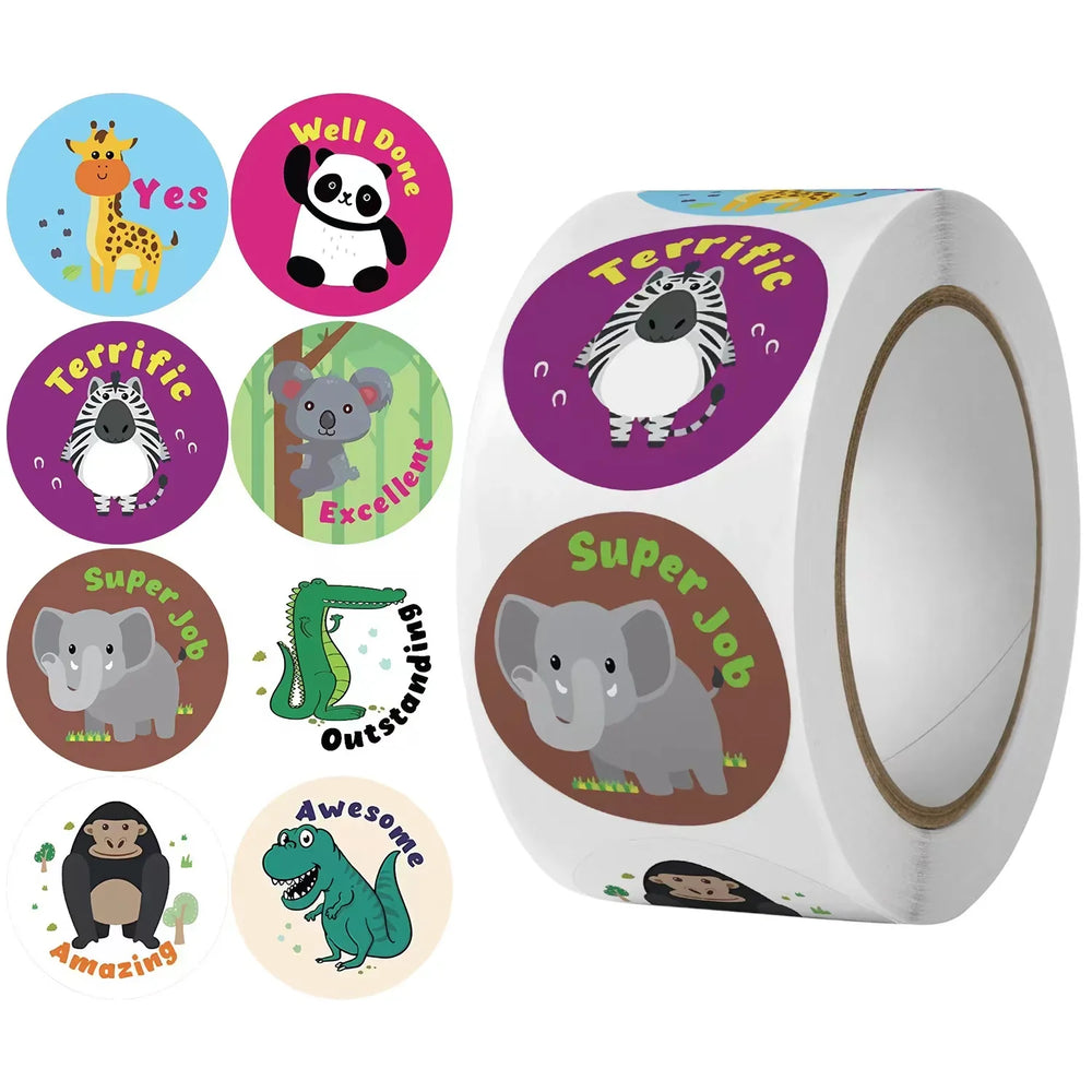100-500pcs Round Cartoon Toys Animal stickers for kids Teacher Reward Encourage Sticker Office Stationery for children (Online Order Only)