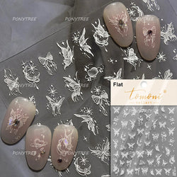 French Chic Blue Line Bowknot Fan Flower Leaves Butterfly Lace Frame Bell Shiny Self Adhesive Nail Art Stickers Manicure Decals (ONLINE ORDER ONLY)