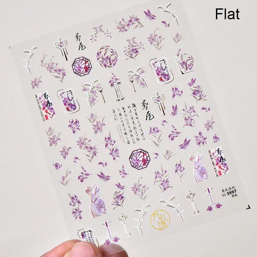 Red Plum Blossom Flower Chinese 3D Self Adhesive Nail Art Decoration Stickers Cheongsam Iris Lily Lotus Vase 5D Manicure Decals (ONLINE ORDER ONLY)