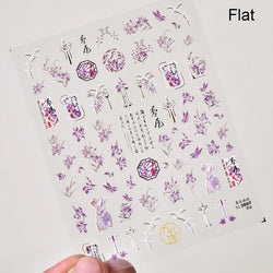 Red Plum Blossom Flower Chinese 3D Self Adhesive Nail Art Decoration Stickers Cheongsam Iris Lily Lotus Vase 5D Manicure Decals (ONLINE ORDER ONLY)