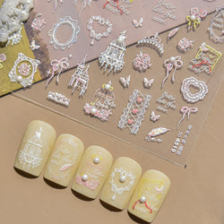Dreamy Lace Swan Bowknot Rose Flower Castle Butterfly Feather Heart Chic Adhesive Nail Art Stickers Manicure Decals Wholesale (ONLINE ORDER ONLY)