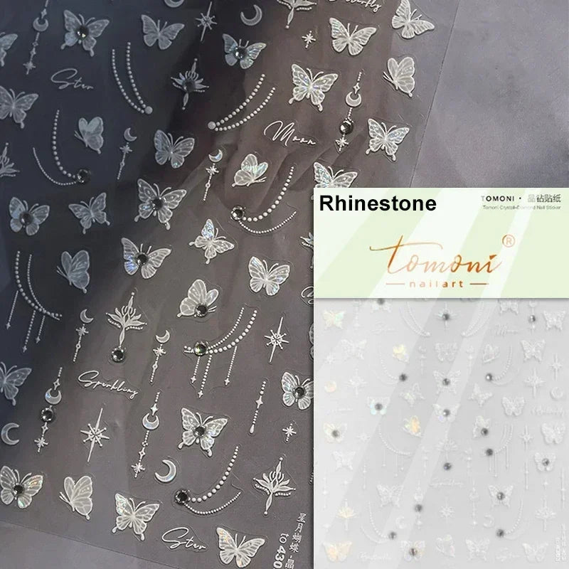 Dreamy Charming Shiny Beautiful Black White Butterfly Flower Love Heart Bowknot 5D Self Adhesive Nail Art Sticker Manicure Decal (ONLINE ORDER ONLY)
