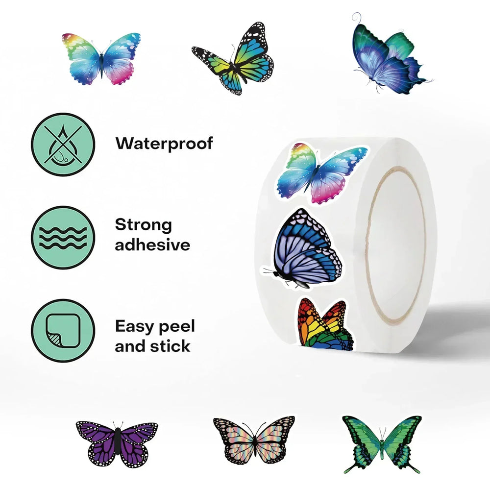 500PCS/ 1 Roll Colorful Butterfly Flower Shaped Sticker Decoration Gift Box Sticker Label Stationery Sticker (Online Order Only)