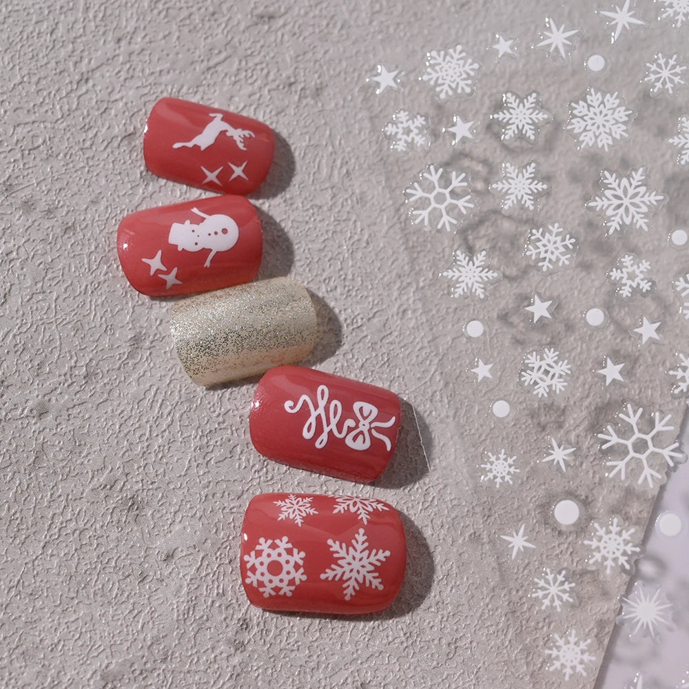 Winter Xmas 3D Nail Sticker Snowflake Flower Winter Decals Nail Stickers Cartoon Bird Santa Penguin Elk Slider New Year Manicure (ONLINE ORDER ONLY)