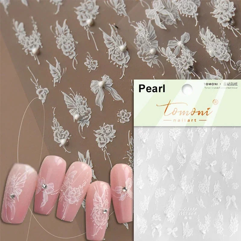 Dreamy Charming Shiny Beautiful Black White Butterfly Flower Love Heart Bowknot 5D Self Adhesive Nail Art Sticker Manicure Decal (ONLINE ORDER ONLY)