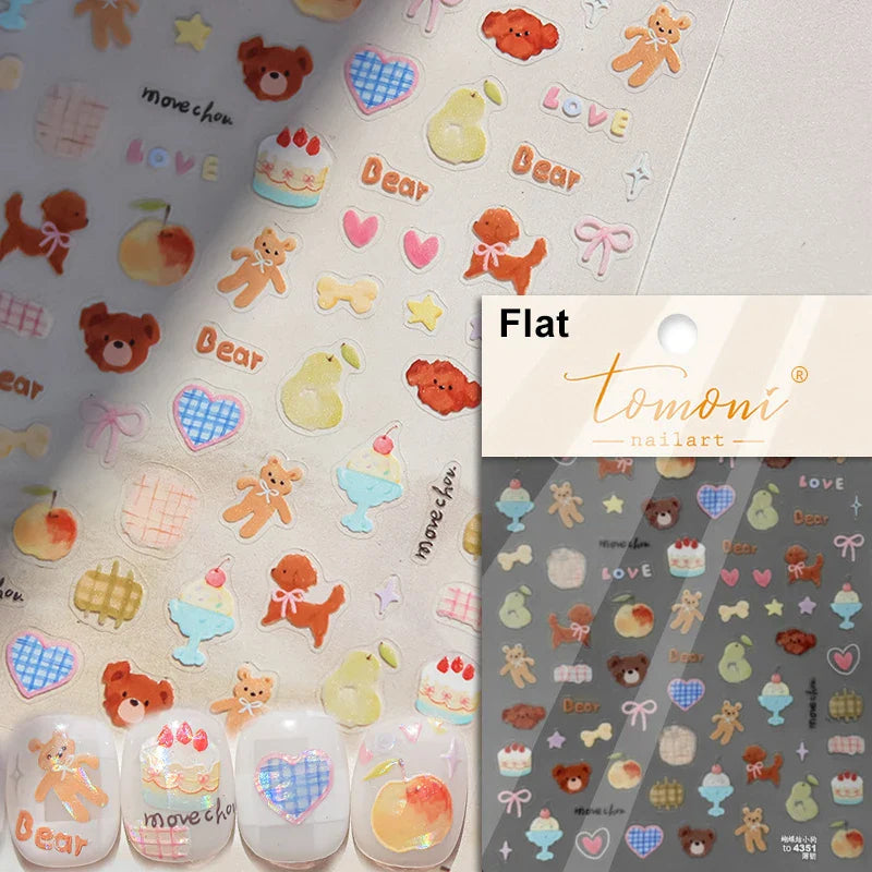 Chic Cute Cheese Ice Cream Pudding Bowknot Strawberry Muffin Stars Cake Embossed Heart Adhesive Nail Art Sticker Manicure Decals (ONLINE ORDER ONLY)