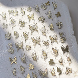 Charming Golden Gradient Shiny Rhinestone Jelly Butterfly Flower Petal Bowknot 3D Self Adhesive Nail Art Sticker Manicure Decals (ONLINE ORDER ONLY)