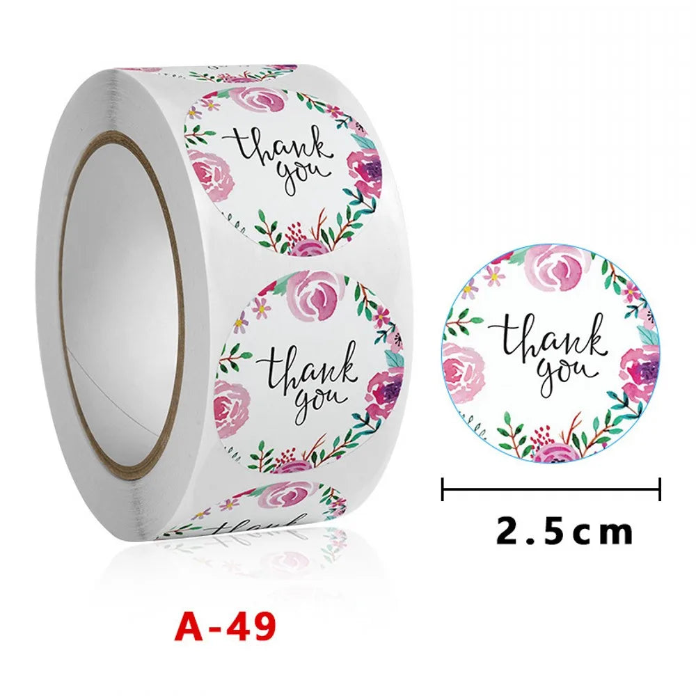 50-500pcs Labels Roll Flower Thank You Stickers 1inch Adhesive Labels Stickers for Gift Decoration Stationery Wrapping Supplies (ONLINE ORDER ONLY)