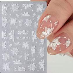 3D White Flower Nail Art Stickers Floral Adhesive Decals DIY Charms (Online Order Only)
