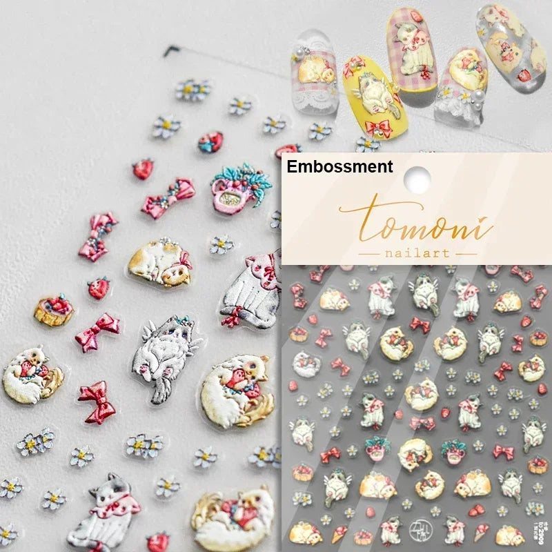 Cute Cat Eye Fishbone Animals Leopard Cat Ginger Cat Kitten Exclamation Point Paw Self Adhesive Nail Art Sticker Manicure Decals (ONLINE ORDER ONLY)