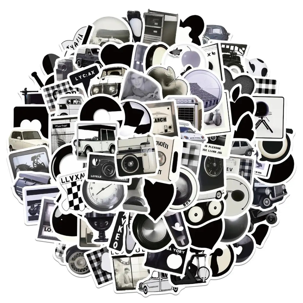 100PCS Black White Stickers Cute DIY Decoration for Phone Laptop Suitcase Fridge Gifts (Online Order Only)