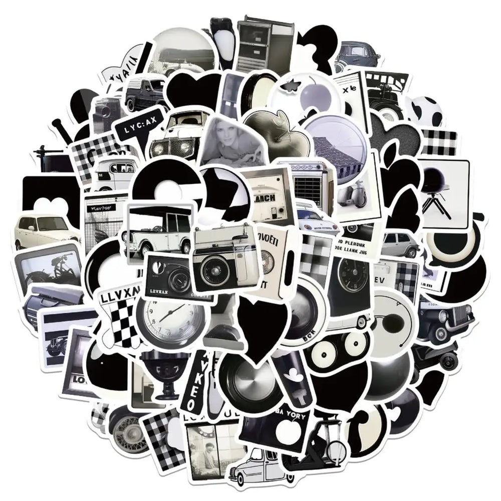 100PCS Black White Stickers Cute DIY Decoration for Phone Laptop Suitcase Fridge Gifts (Online Order Only)