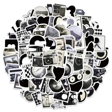 100PCS Black White Stickers Cute DIY Decoration for Phone Laptop Suitcase Fridge Gifts (Online Order Only)