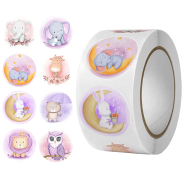 100-500Pcs 8 Design Anime Animal Round Stickers Cartoon Elephant Hippo Owl Rabbit Stationery Sticker Decal Kid Toys Gift (Online Order Only)