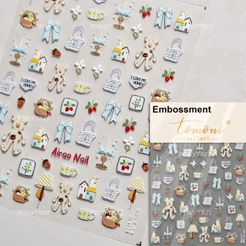 Cute Dream Catcher Net Bag Water Cup Woven Mesh Star Dreamy Bowknot Butterfly Embossed Adhesive Nail Art Sticker Manicure Decal (ONLINE ORDER ONLY)
