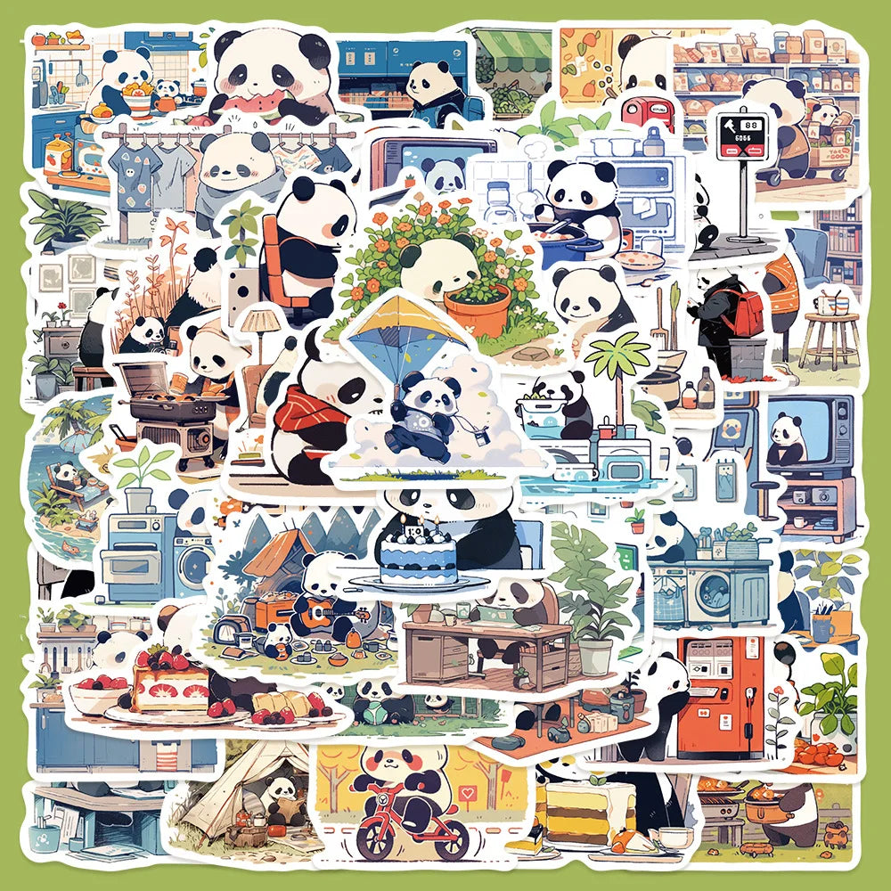 50Pcs Cute Panda Cartoon Stickers for Helmet, Wall, DIY Decoration (Online Order Only)