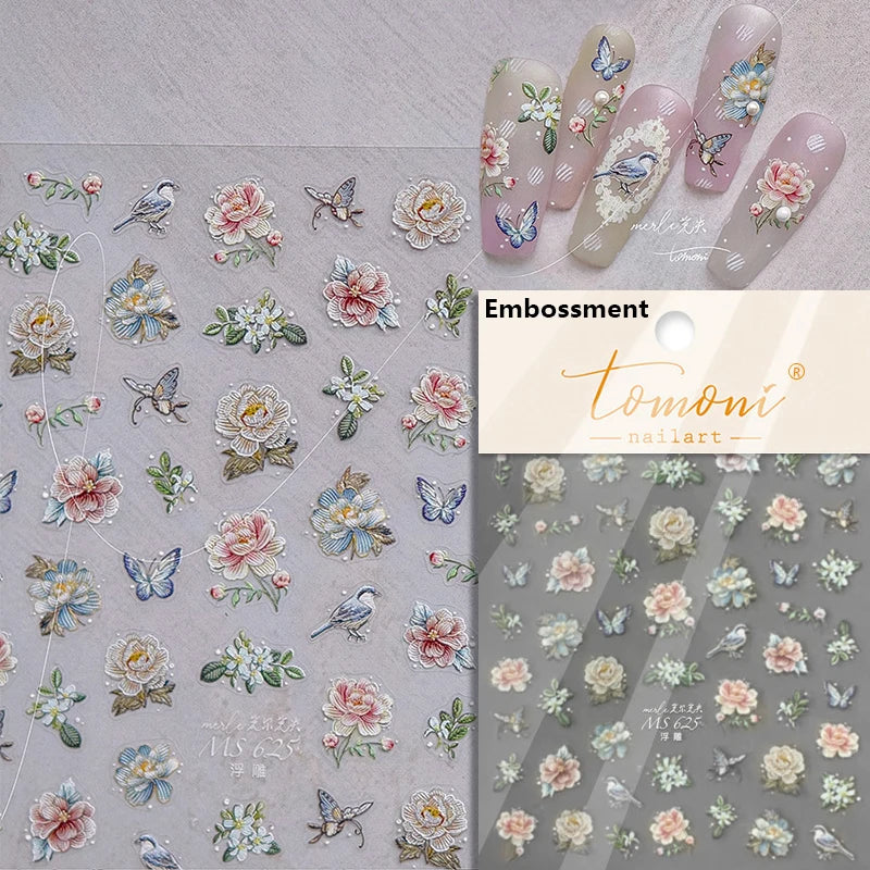 Swallow Bird Insect Animal Phoenix Peacock Dove 3D Self Adhesive Nail Art Stickers Chinese Ancient Poetry Manicure 5D DIY Decals (ONLINE ORDER ONLY)