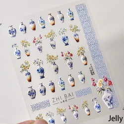 Red Plum Blossom Flower Chinese 3D Self Adhesive Nail Art Decoration Stickers Cheongsam Iris Lily Lotus Vase 5D Manicure Decals (ONLINE ORDER ONLY)