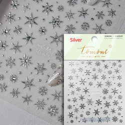 Hot Stamping Romantic White Gold Snowflakes Hexagon Winter 3D Self Adhesive Nail Art Stickers Shiny Rhinestone Manicure Decals (Online Order Only)