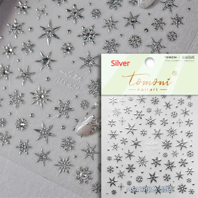 Bowknot Glove Socks Elk House Gingerbread Man Self Adhesive Nail Art Stickers Snowflake Christmas Tree Rhinestone Manicure Decal (Online Order Only)
