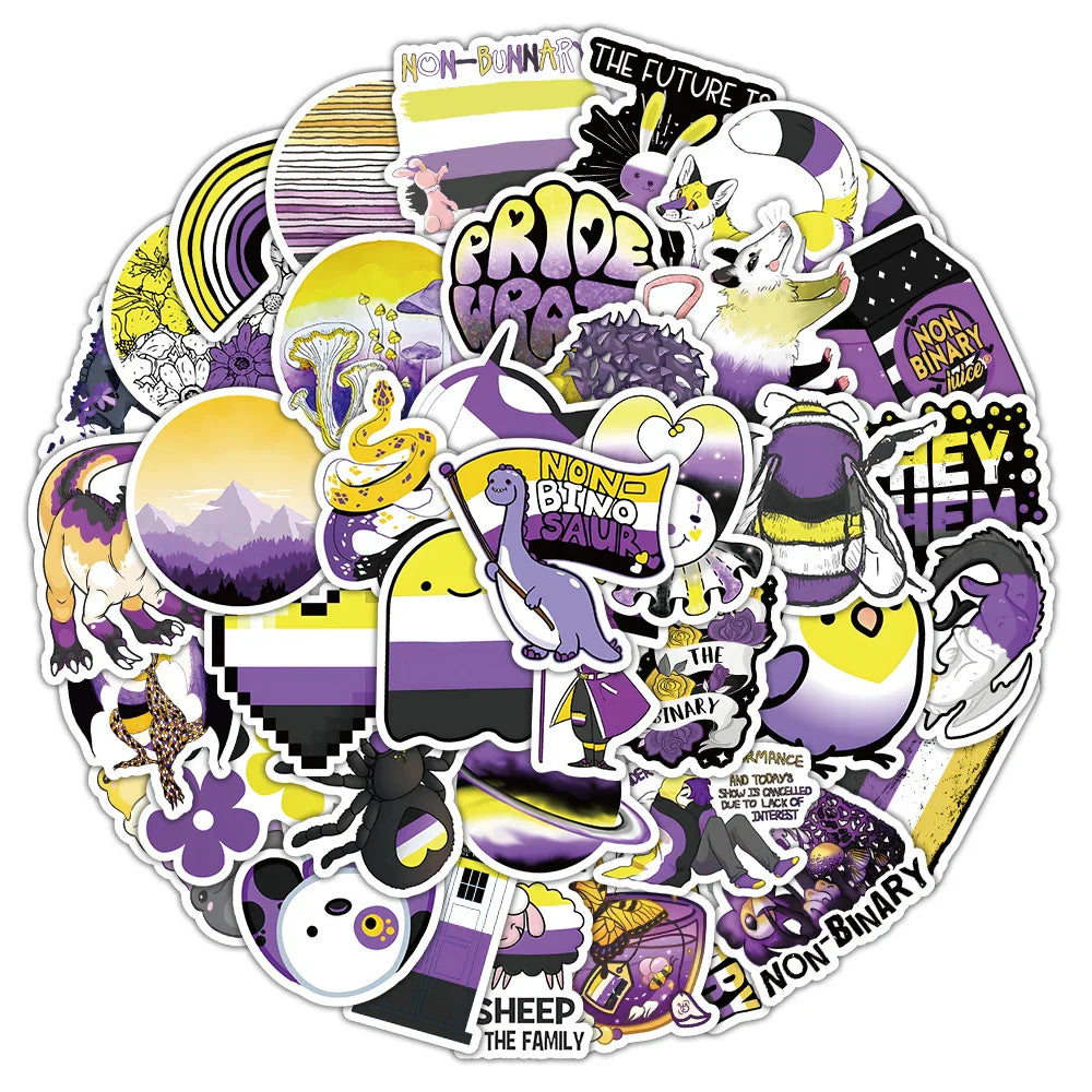 Nonbinary Pride LGBT Stickers Pack - Skateboard, Laptop, Luggage, Motorcycle (Online Order Only)
