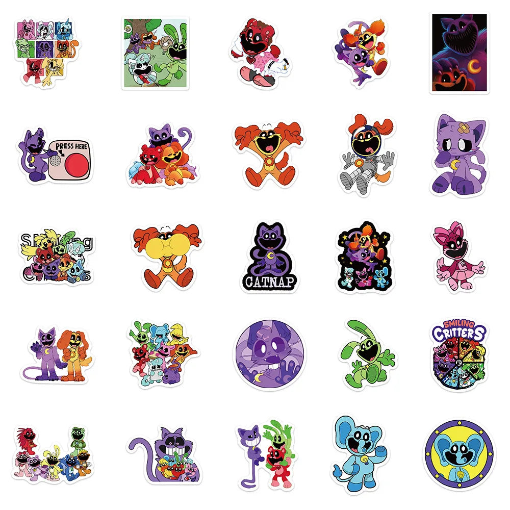 10/30/50PCS Funny Smiling Critters Cartoon Stickers Games Kids Toy DIY Skateboard Stationery Phone Fridge Bike Decals Decoration (ONLINE ORDER ONLY)