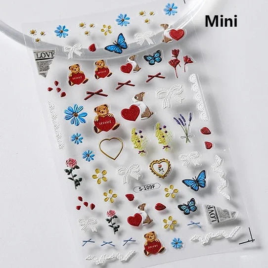 Lovely Dog Puppy Dream Heart Flower Star Pizza Food Sugar Skewers Strawberry Desserts Adhesive Nail Art Stickers Manicure Decals (Online Order Only)