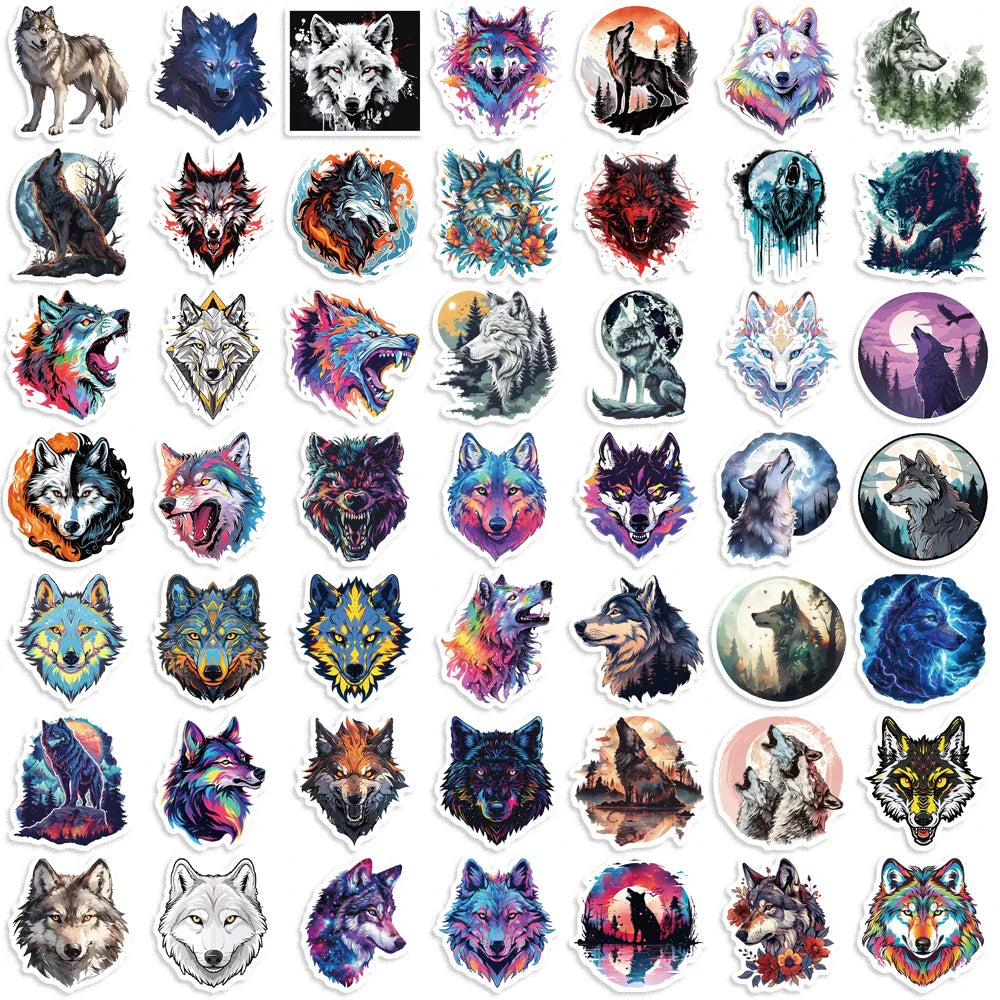 50pcs Wolf Collection Stickers Cartoon DIY Skateboard Phone Case Laptop Waterproof Cool Dark Animal Sticker Decals Toy (Online Order Only)