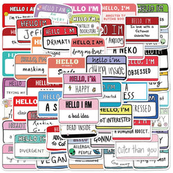 50pcs Cartoon "Hello I Am" Funny Stickers for Diary, Bottle, Laptop, Phone, Journal (Online Order Only)