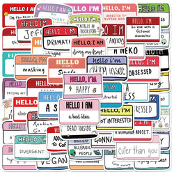 50pcs Cartoon "Hello I Am" Funny Stickers for Diary, Bottle, Laptop, Phone, Journal (Online Order Only)