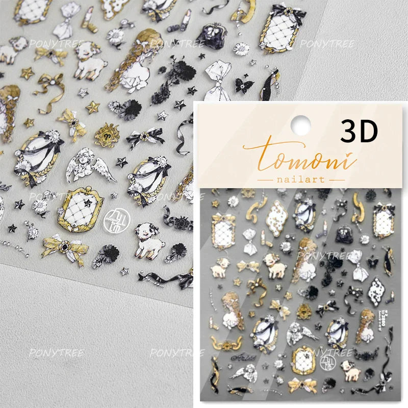 Baroque Angel Archery Wing Butterfly Retro Totem European Border Rose Flower Lace Chic Adhesive Nail Art Sticker Manicure Decals (ONLINE ORDER ONLY)