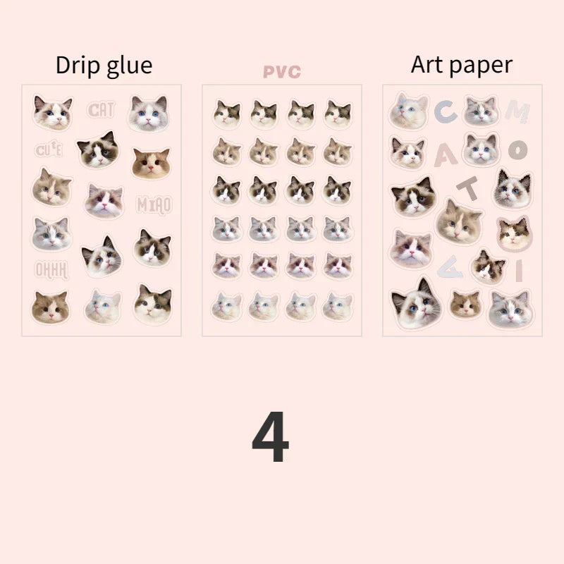 Mr. Paper Cute Cat Head Flat Sticker Cartoon Animal Guka DIY Handbook Decoration Kawaii Stickers Stationery 4 Style (ONLINE ORDER ONLY)