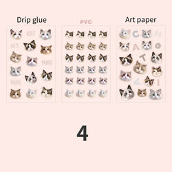 Mr. Paper Cute Cat Head Flat Sticker Cartoon Animal Guka DIY Handbook Decoration Kawaii Stickers Stationery 4 Style (ONLINE ORDER ONLY)