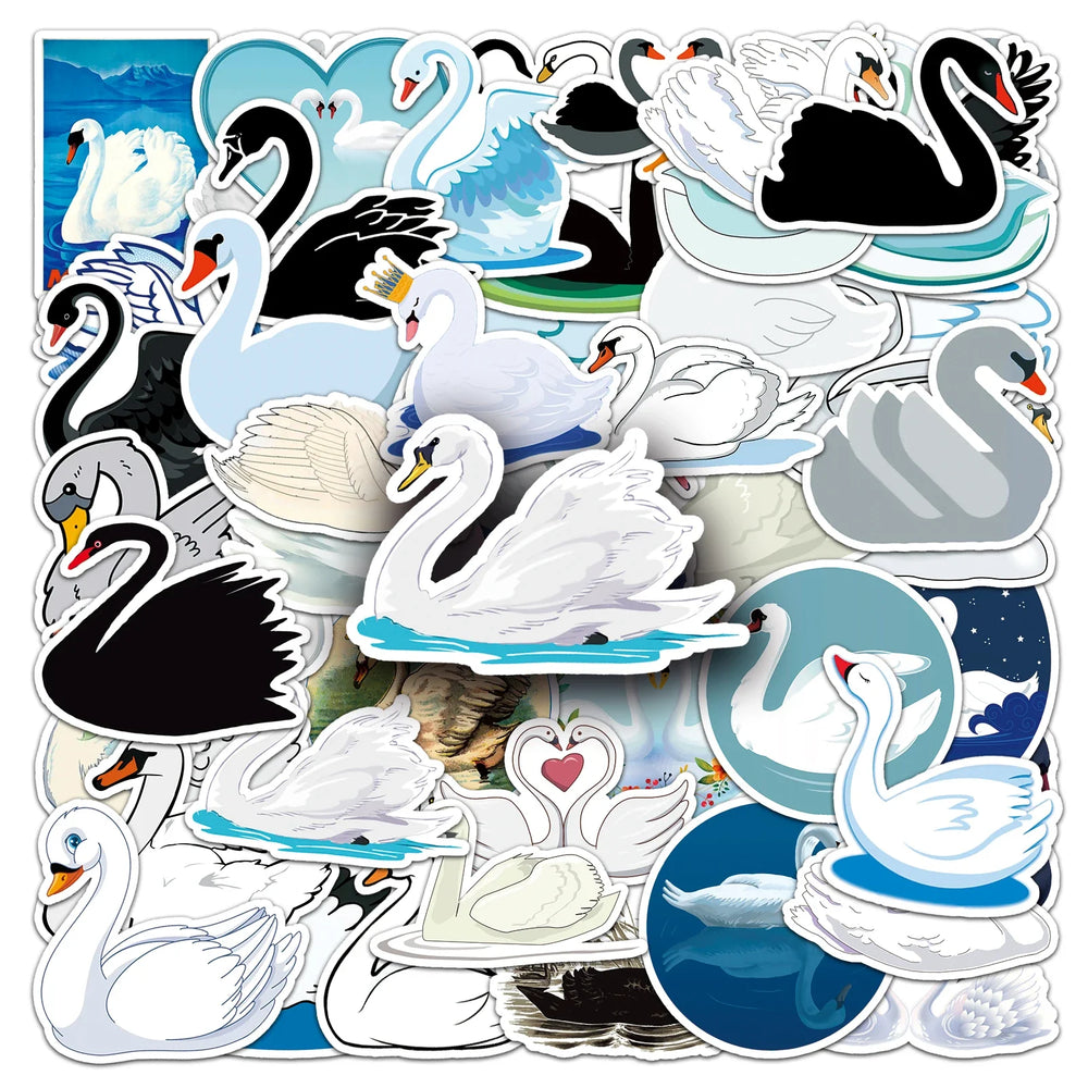 50Pcs Swan Cartoon Waterproof Vinyl Stickers for Skateboard Snowboard (ONLINE ORDER ONLY)