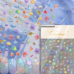 Jellyfish Schools of Fish Shoal Mermaid Tail Seahorse Dreamy Ocean Starfish Shell Coral Adhesive Nail Art Sticker Manicure Decal (ONLINE ORDER ONLY)