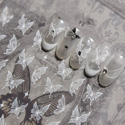 Chic Beautiful White Butterfly Shiny Lace Star Adhesive Nail Art Stickers Animals Charm Snowflake Manicure Decals Nail Supplies (Online Order Only)