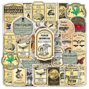 10/30/50pcs Vintage Magic Potion Label Sticker Packs (ONLINE ORDER ONLY)