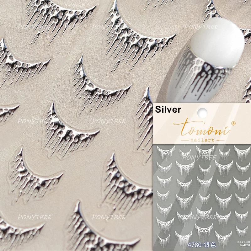 French Style Bronzing Arc Lava Metal Flow Curvy Delicate Punk Charming Self Adhesive Nail Art Stickers Manicure Decals Wholesale (Online Order Only)