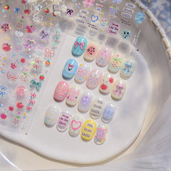 Dyeing Apple Cherry Fruit Dog Puppy Bowknot Colorful Cartoon Graffiti Reliefs Adhesive Nail Art Stickers Flowers Manicure Decals (ONLINE ORDER ONLY)