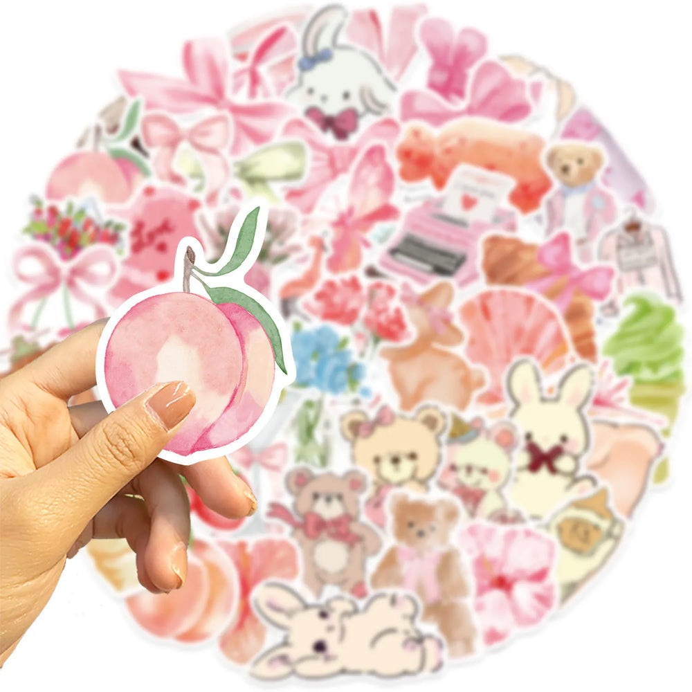 50PCS Kawaii Pink Sticker Aesthetic PVC School Stationery Children's Sketchbook Diary Laptop Scrapbook Supplies for Kids (Online Order Only)