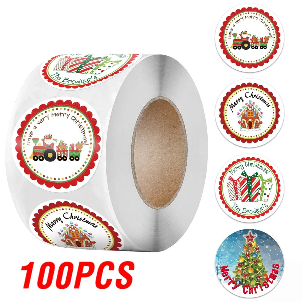 100-500Pcs New 1 Inch Christmas Theme Seal Labels Stickers For DIY Gift Baking Package Envelope Stationery Decoration (ONLINE ORDER ONLY)