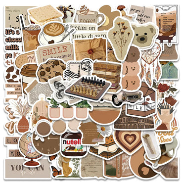 60pcs Classic Retro Brown Series Aesthetic Stickers For Luggage Laptop Guitar Phone Waterproof Graffit Bicycle Car Decals (ONLINE ORDER ONLY)