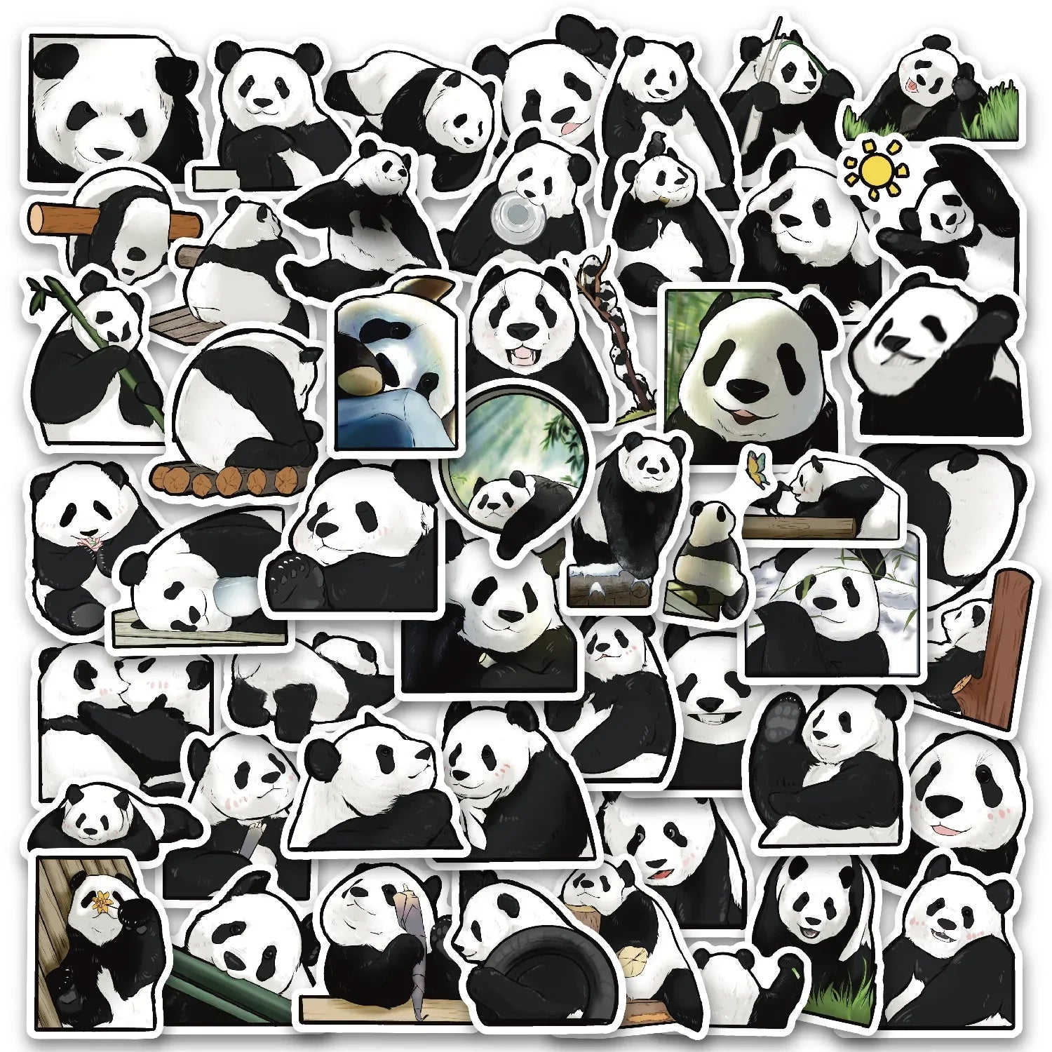 Kawaii Panda Stickers Pack - Cute Animal Decals for Luggage, Laptop, Phone, Guitar, Car, Bike, Skateboard (ONLINE ORDER ONLY)