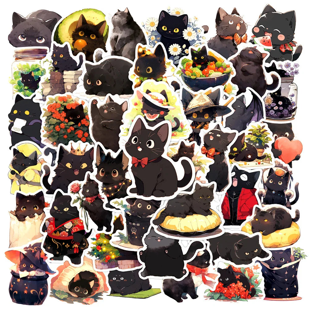 10/30/50pcs Cute Cartoon Black Cat Stickers Decals Laptop Motorcycle Phone Car Diary Luggage Decoration Sticker for Kids Toys (ONLINE ORDER ONLY)